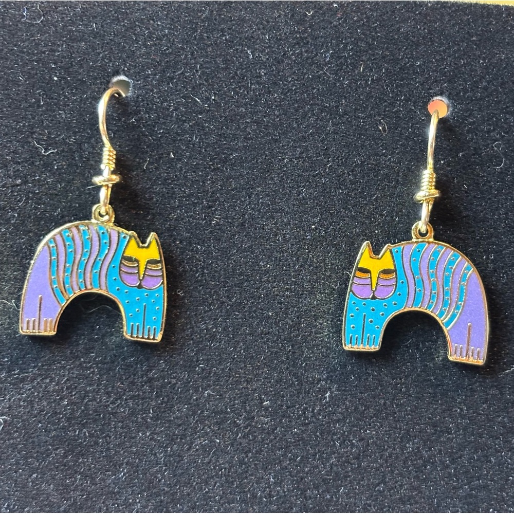 Vintage Laurel Burch Mr. Jio’s Cat Enamel Dangle Cat Earrings, Goldtone VTG Cats - Picture 16 of 16